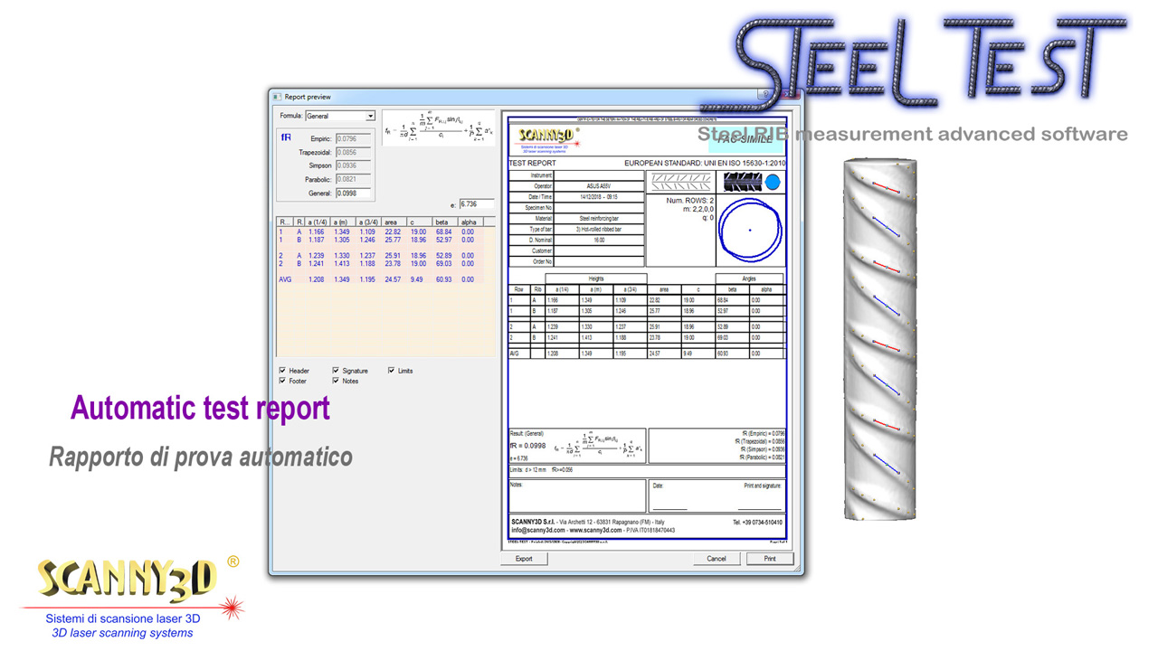 Informe final de STEEL-TEST con las mediciones de la barra de refuerzo y los resultados calculados